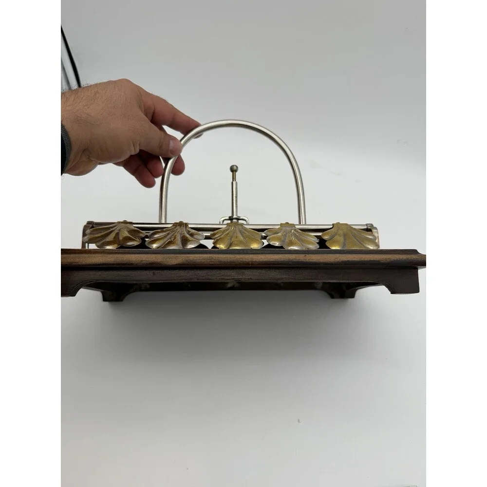 Antique English egg boiling rack & breakfast server Ginkgo Leaf Spring Clips